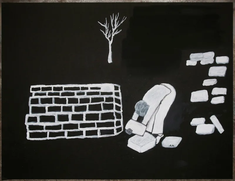 Variation picturale sur le motif du mur, couches d'huile aux nuances minérales