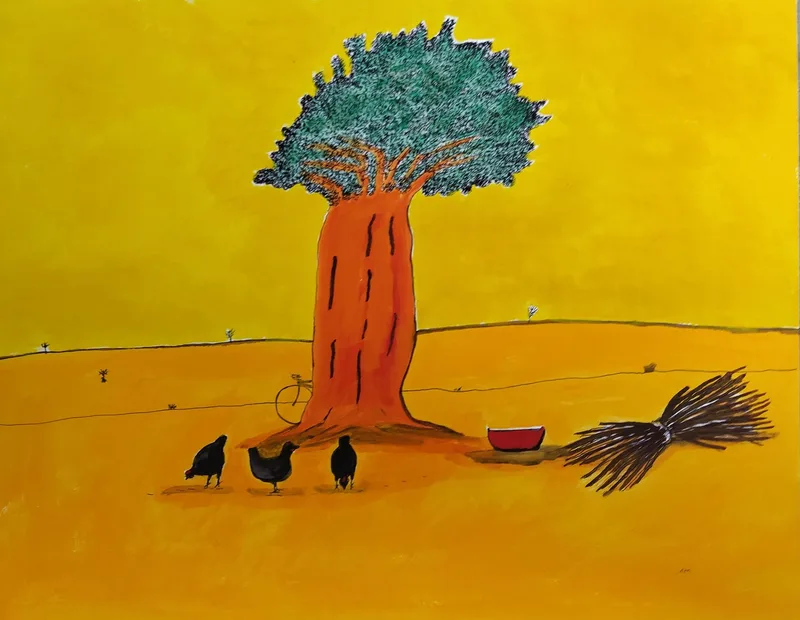Groupe de poules peintes à l'huile en touches vives et colorées